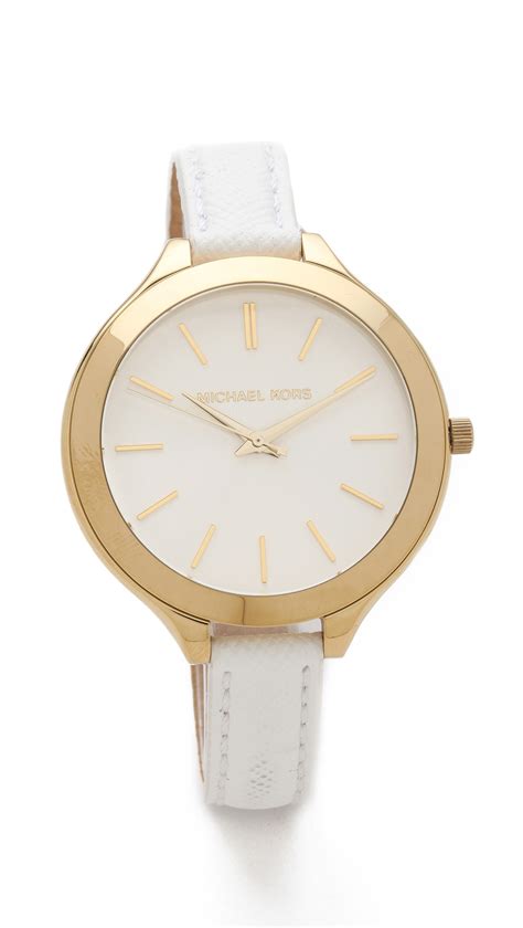 Michael Kors Slim Runway Women's Gold Watch Leather White 